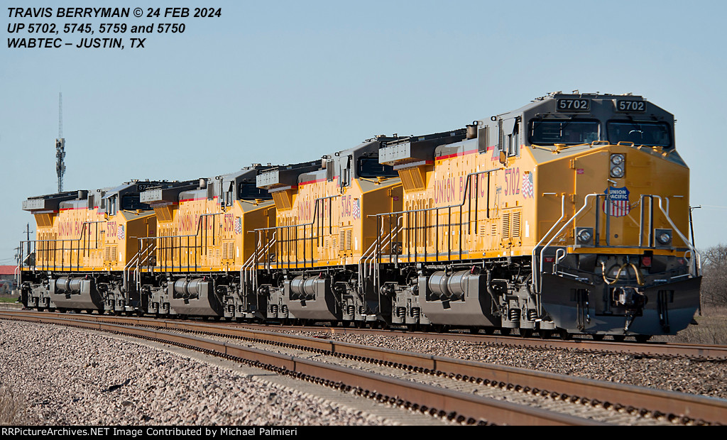 Union Pacific AC4400CWM units 5702, 5745, 5759 and 5750